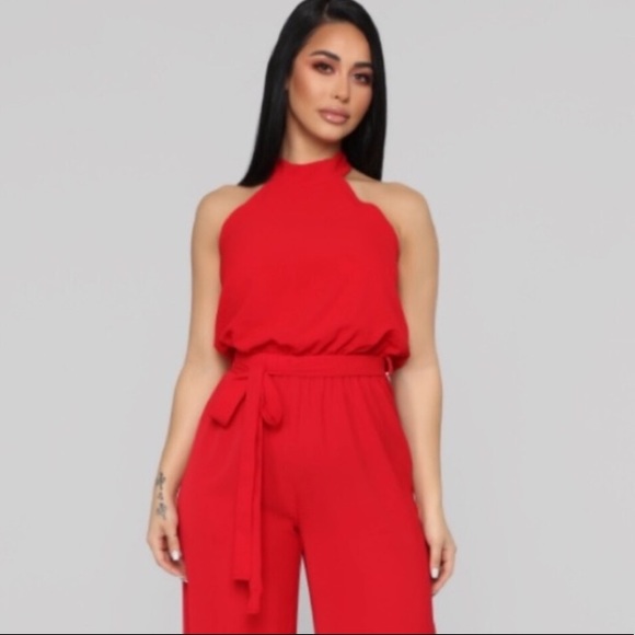 Fashion Nova Pants - RED FASHIONNOVA HALTER JUMPSUIT